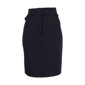 Jil Sander Belted Knee-Length Pencil Skirt in Navy Blue Viscose